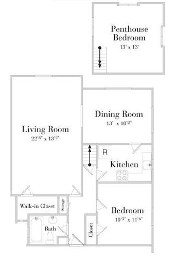 2 Bedroom 1 Bath 105 105 floor plan